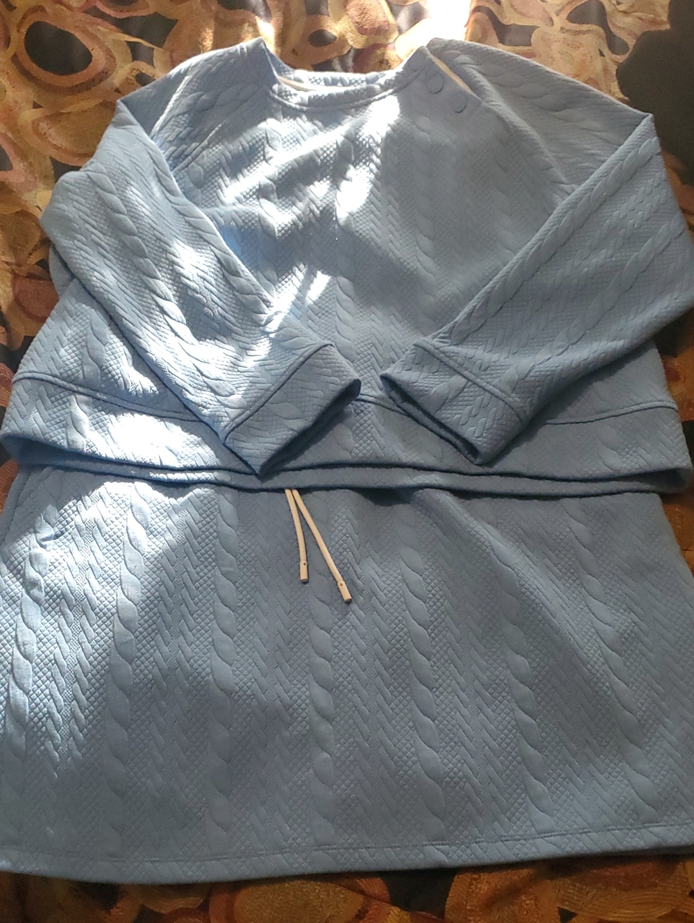 Talbots Pale Blue Quilted Cable Pullover with Drawcord